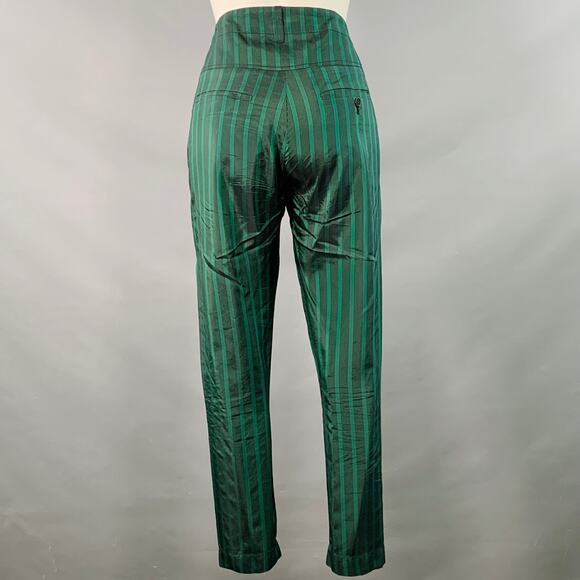 ANN DEMEULEMEESTER Size 6 Green Black Cupro Stripe Flat Front Dress Pants - Picture 3 of 6